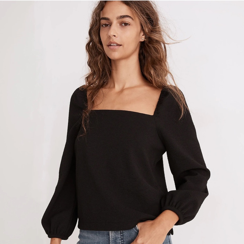 NWT Madewell Crepe Square-Neck Puff-Sleeve Top